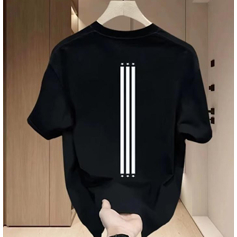 Kaos Pria & Wanita Hitam Putih Dengan garis tiga vertikal