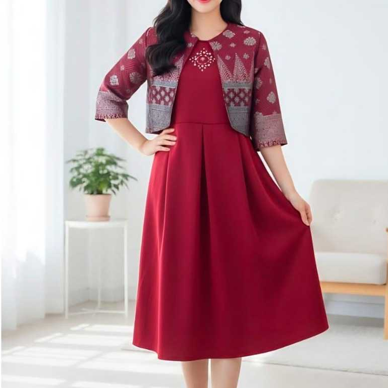 Dress Songket Rompi Lepas Scuba Batik 6158 dress seragam natal terbaru ukuran jumbo