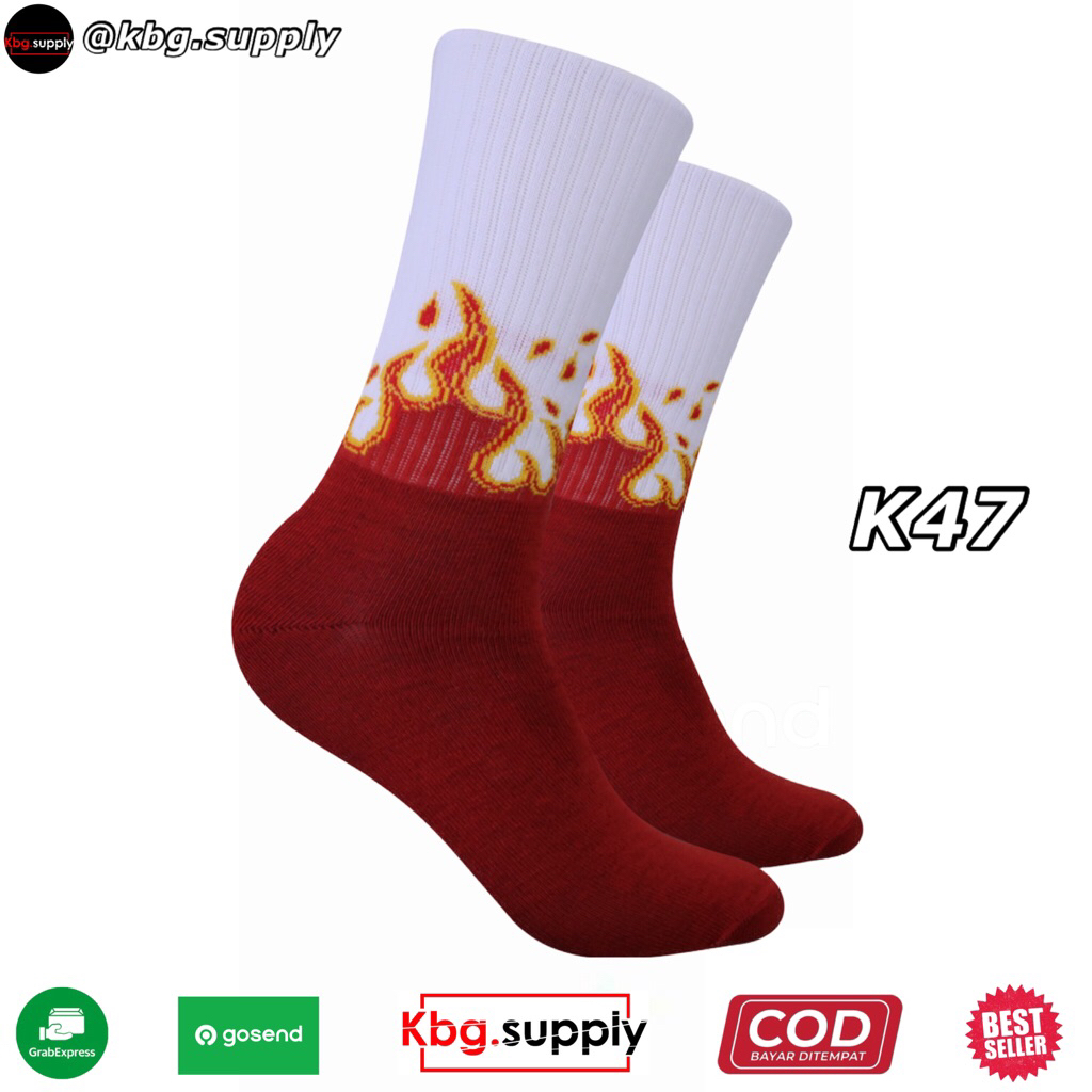 Kaos Kaki Oldschool Motif Api Putih Merah - K47