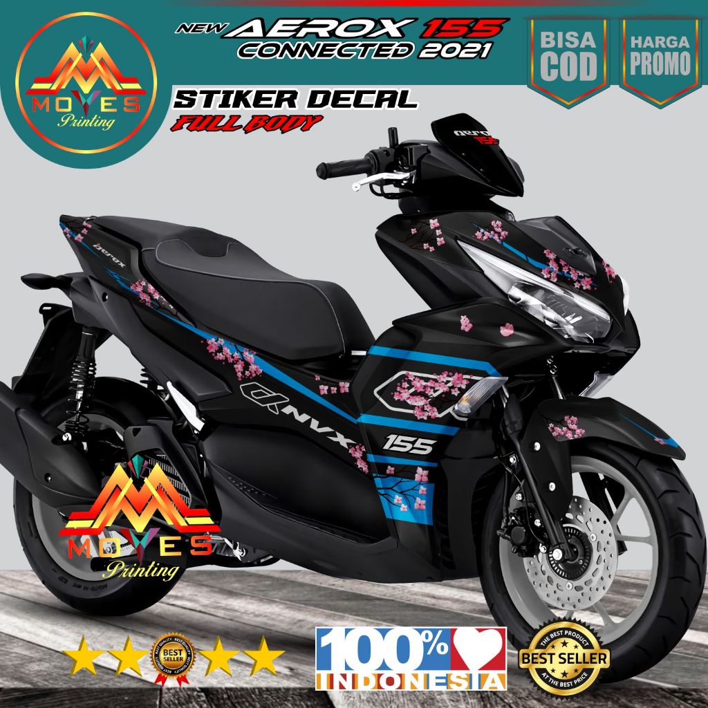 Decal Stiker Motor Full Body New Aerox 155 2021 Bunga Sakura Stiker Tahan Lama Tahan Panas