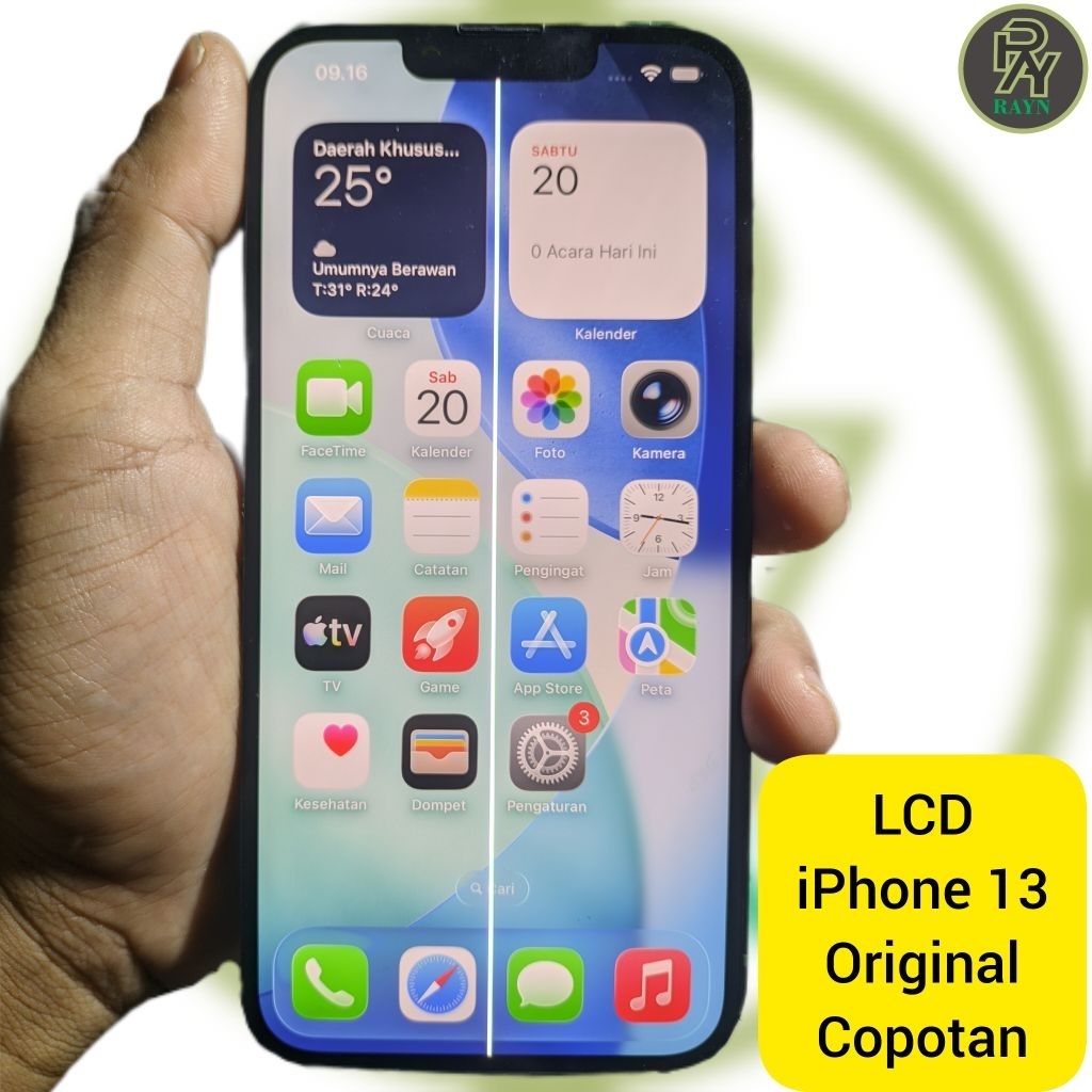 LCD iPhone 13 original copotan minus nggaris garansi