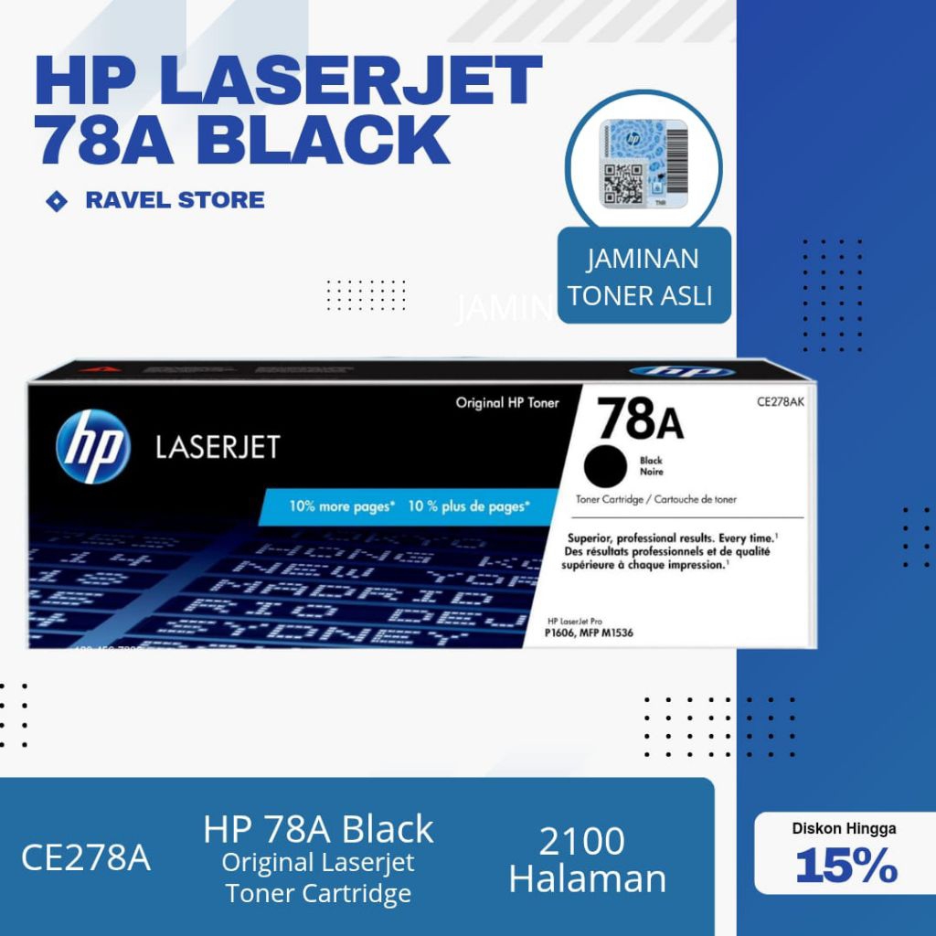 Hp 78A Toner LaserJet Original Black Cartridge CE278A For Printer LaserJet Hp Pro P 1560 & 1600 Seri