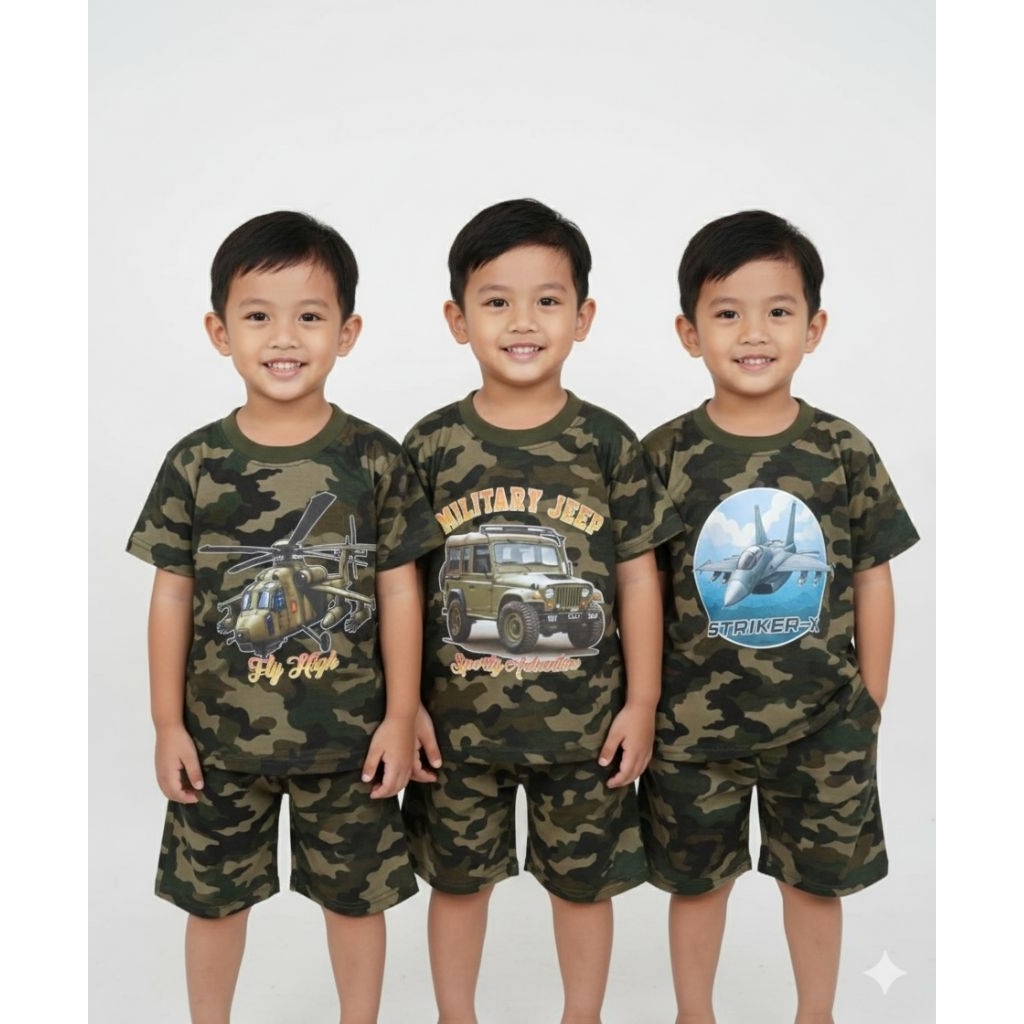 SETELAN BAJU ANAK LAKI DAN PEREMPUAN ARMY USIA 1-10TAHUN