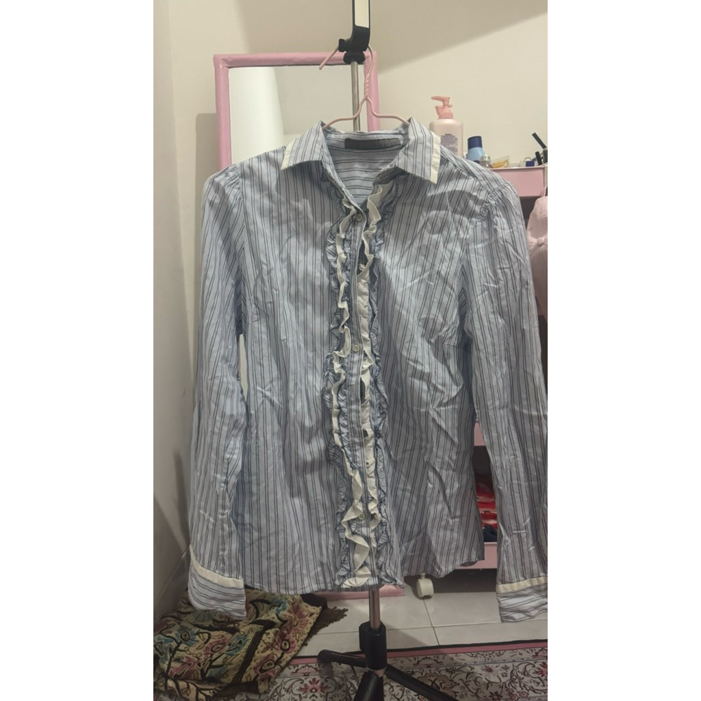 preloved zara blue striped shirt