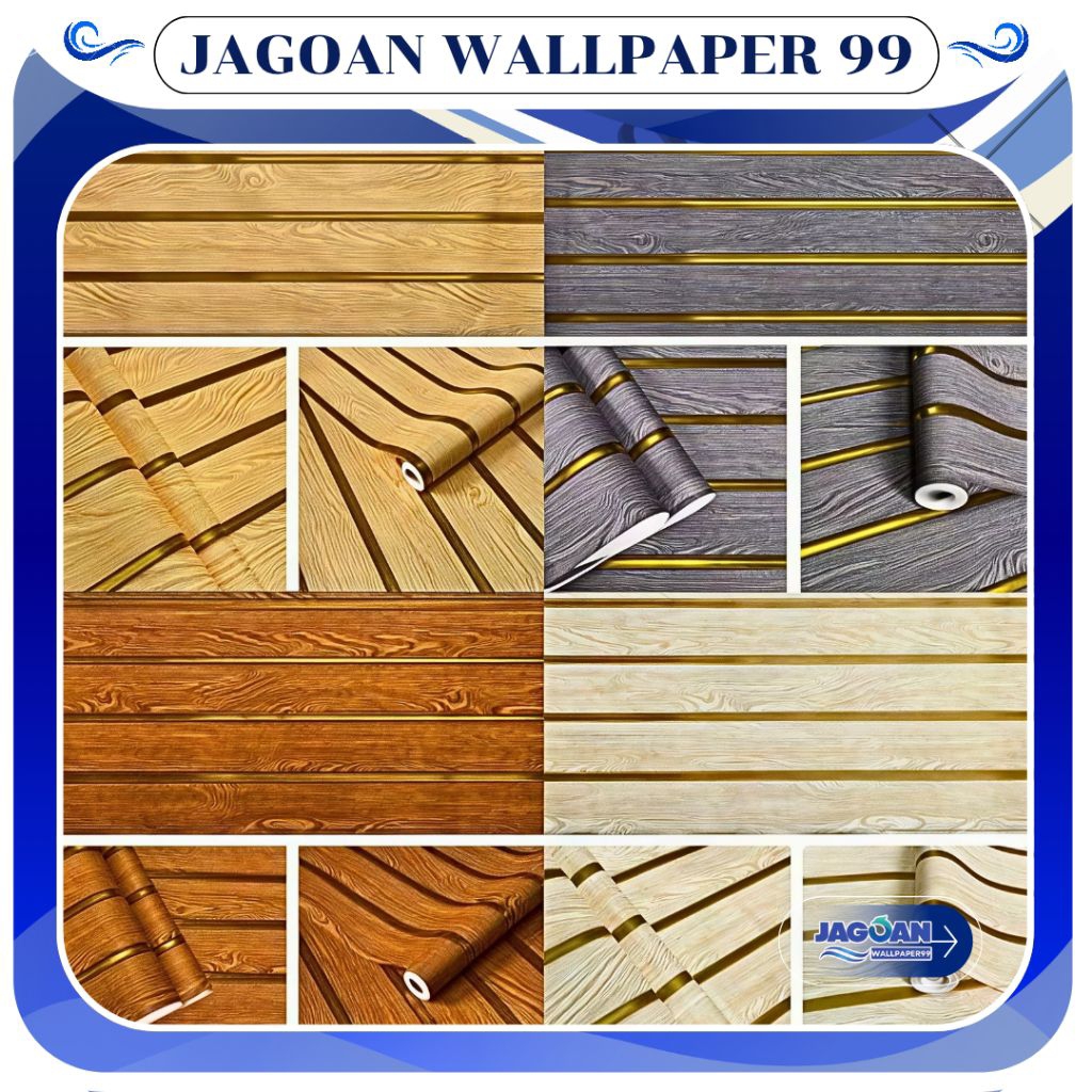 Wallpaper Sticker Kayu List Gold Panel Wallpaper Dinding Ruang Tamu Motif Kayu Waterproof