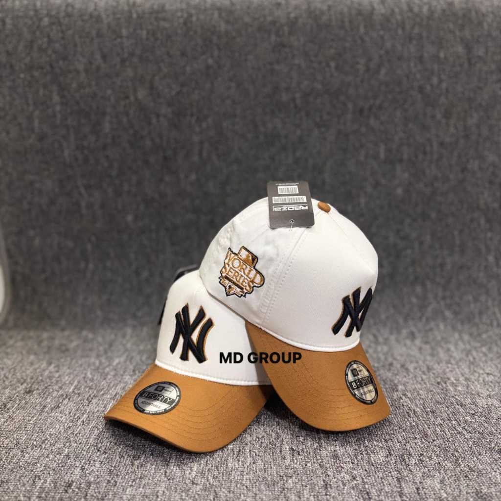 Topi Baseball Import NY Putih Coklat Adjustable Topi Casual Pria Wanita