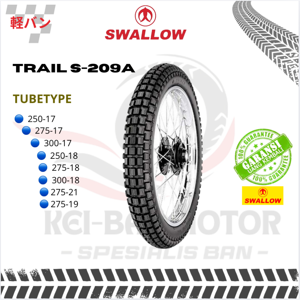 BAN MOTOR SWALLOW TRAIL S-209A 250-17 275-17 300-17 250-18 275-18 300-18 275-19 275-21 TUBETYPE BAN 