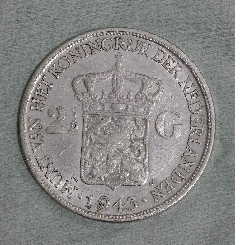 koin 2½ gulden wilhelmina 1943 ori