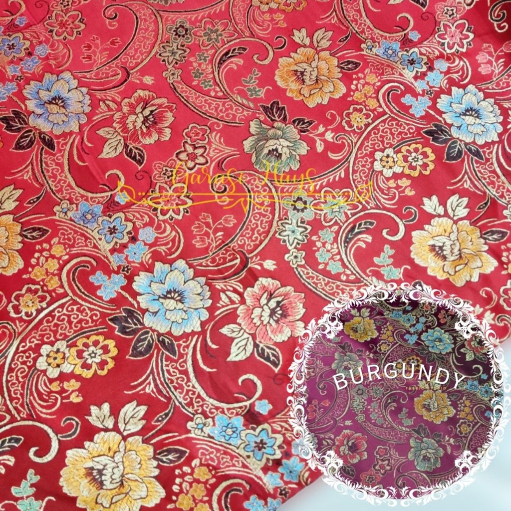 NEW Kain Cheongsam Congsam Jibao China Shanghai Motif Bunga Peony Lebar 90cm Red Burgundy Merah