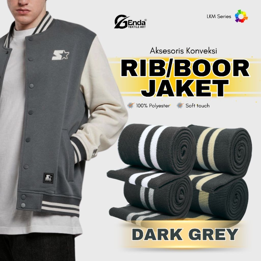 Kain rib bur abu tua polyester premium lembut tabal ealastis