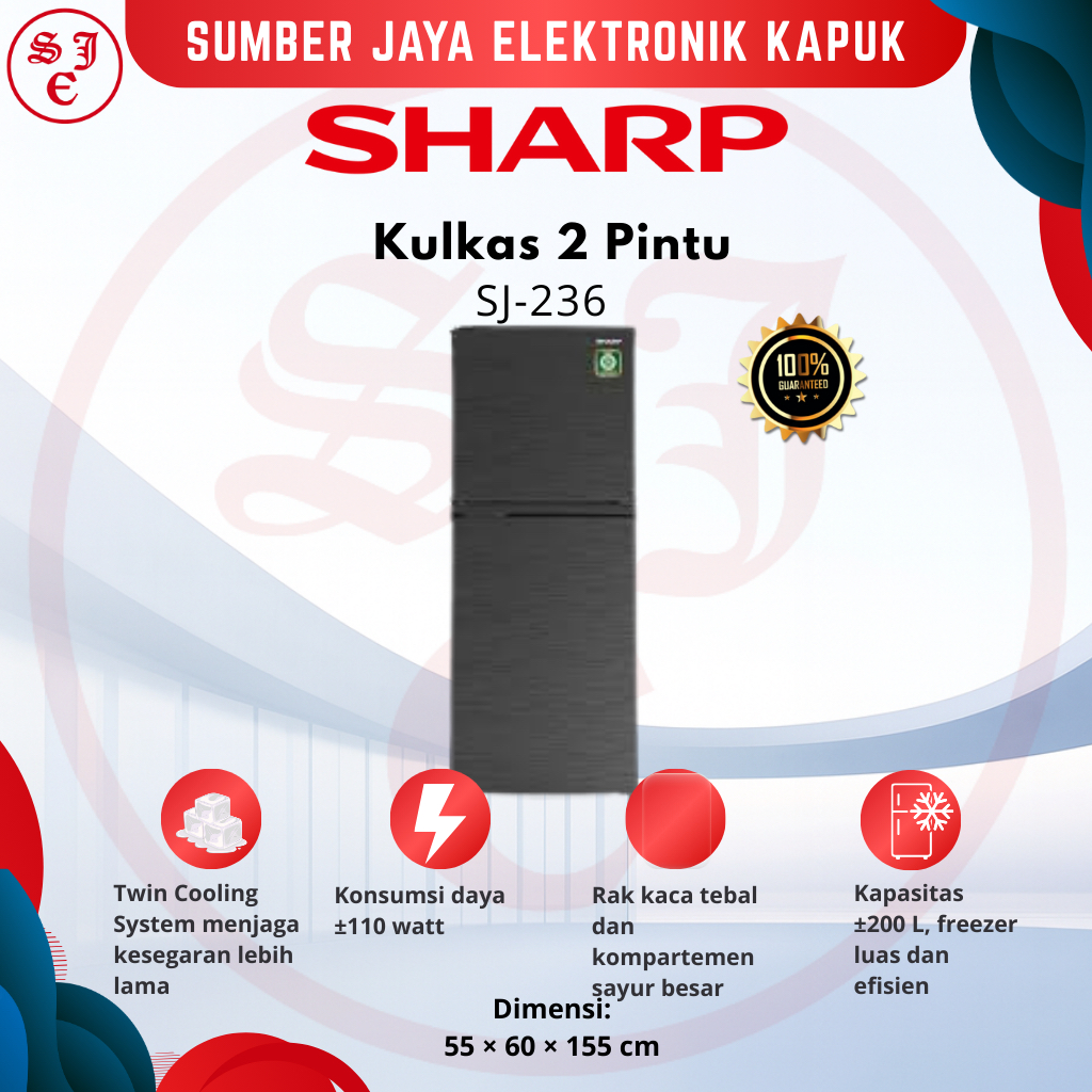 Kulkas SHARP SJ 236MN - Kulkas 2 Pintu 205 Liter Garansi Resmi SHARP 5 Tahun