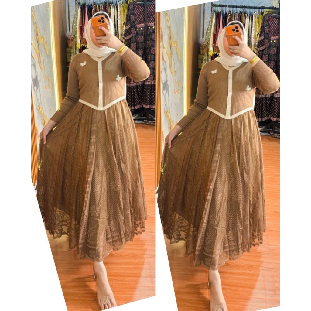 Gamis rajut kombinasi