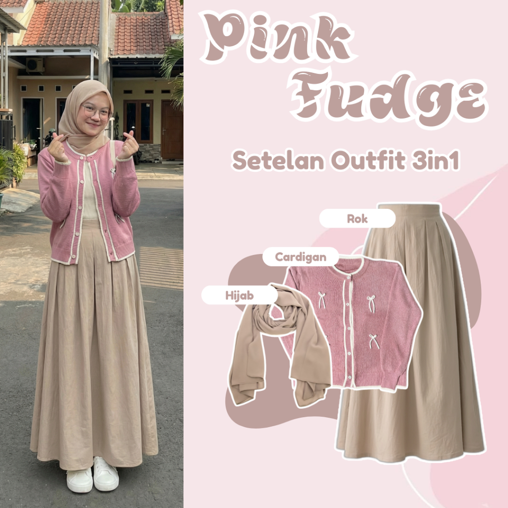One Set Daily Wanita | Cardigan Knitwear Rajut, Rok Flare Panjang, Hijab Square | Outfit Hijab, OOTD