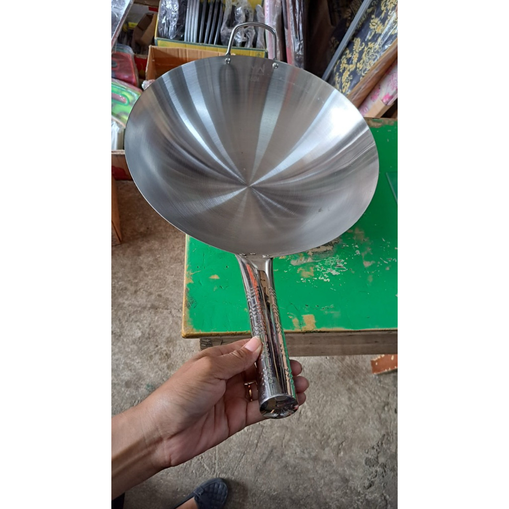 BMW WAJAN KUALI WOK JUMBO PENGGORENGAN GAGANG BESI 36 CM STAINLESS DIJAMIN TEBAL AWET ASLI PUAS PROM