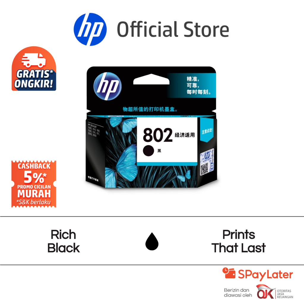 Tinta Printer HP Original 802 Small Hitam Black Cartridge Asli Twin Pack Combo 2 Pack Tri Color Colo