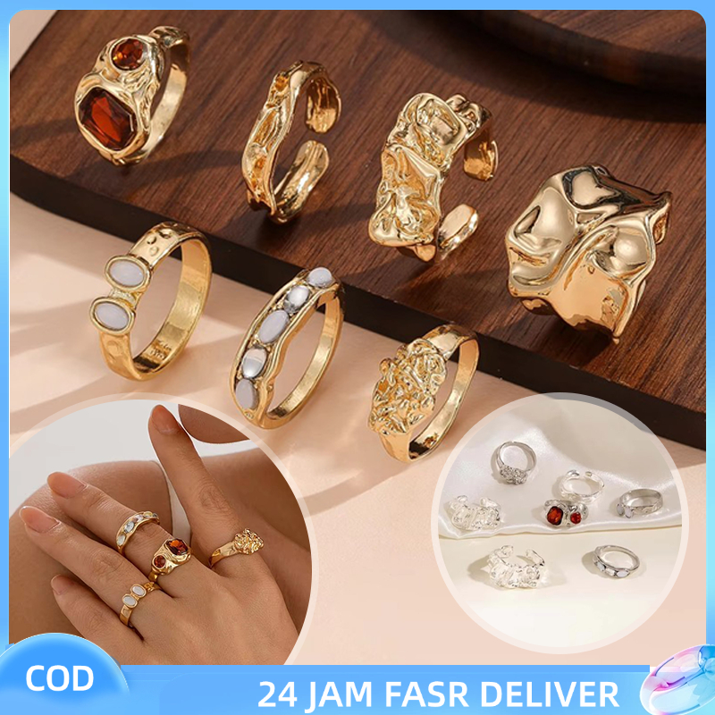 Jewelry Cincin Cincin Aesthetic Cincin Unik Aesthetic Pengaturan Berlian Tidak Beraturan  Paduan Log