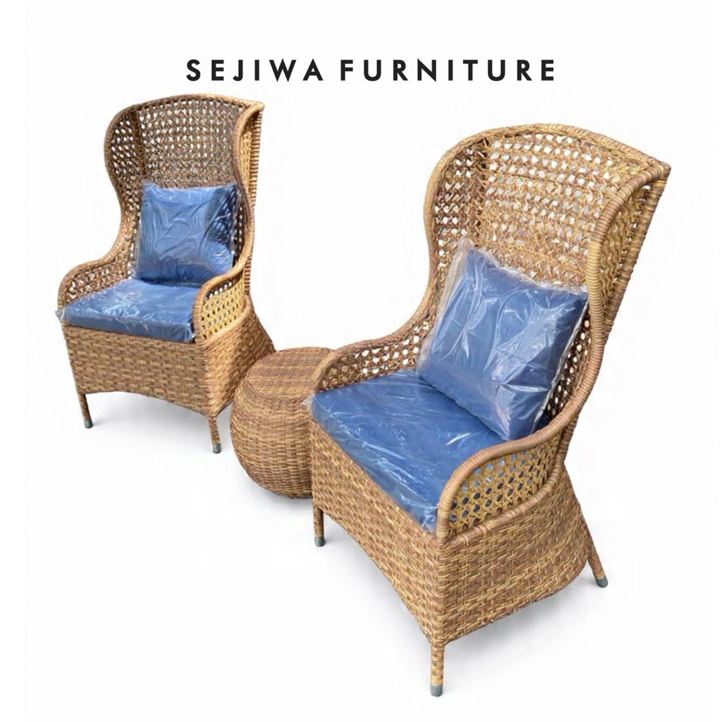 Set Kursi Santai Outdoor Rotan Sintetis / Kursi Teras Rotan Model Jumbo