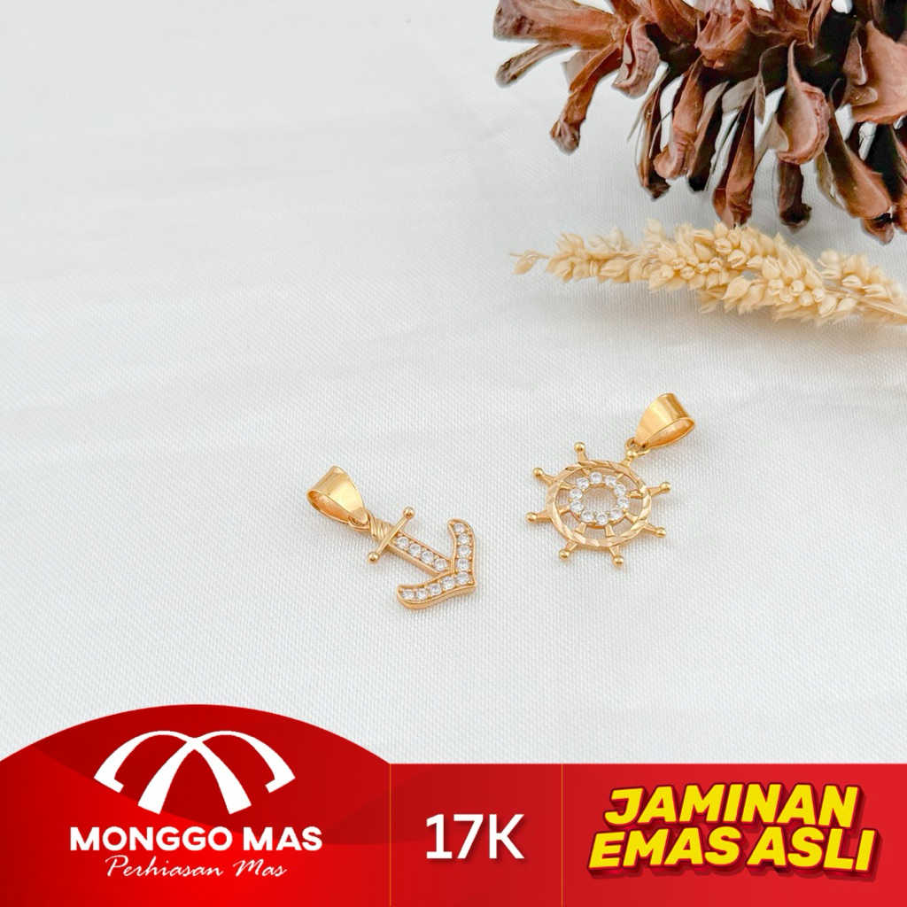 Liontin Jangkar & Kemudi Mas Tua Kadar 750 (17k)