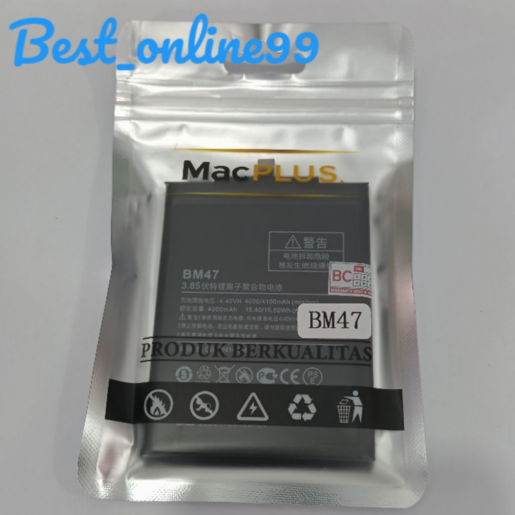 BATERAI XIAOMI REDMI 3/REDMI 3S/REDMI 3 PRO/REDMI 4X/BM-47 ORI 100% MAC+