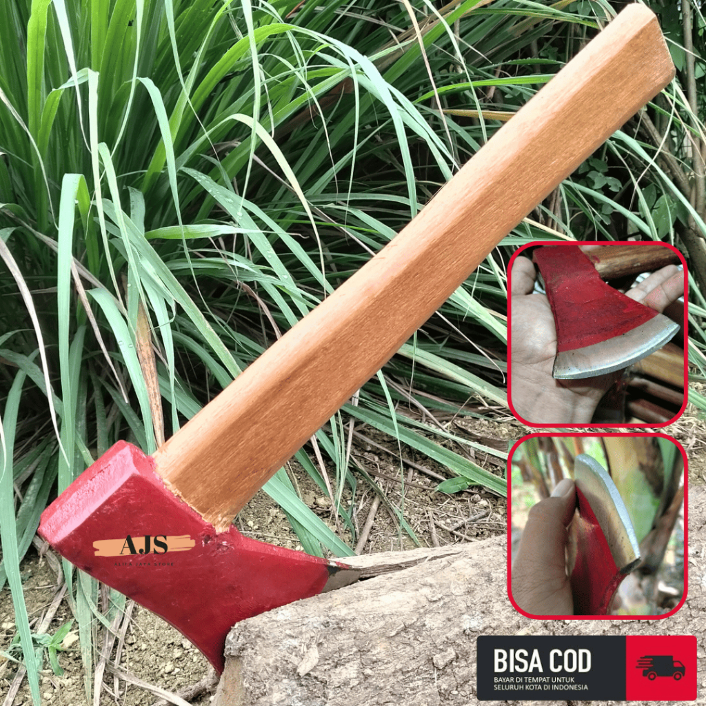 PROMO Kapak Merah Besi Baja Pemotong Hebel - Kampak Besi Gagang Kayu - Pemotong Kayu - Kapak Pecok T