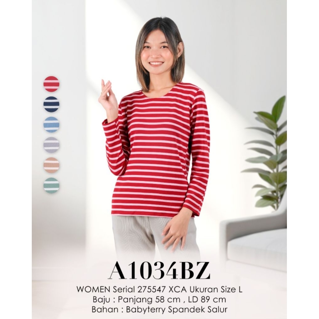 LEMONE A1034BZ SIZE L Babyterry Spandek kaos lengan panjang motif salur