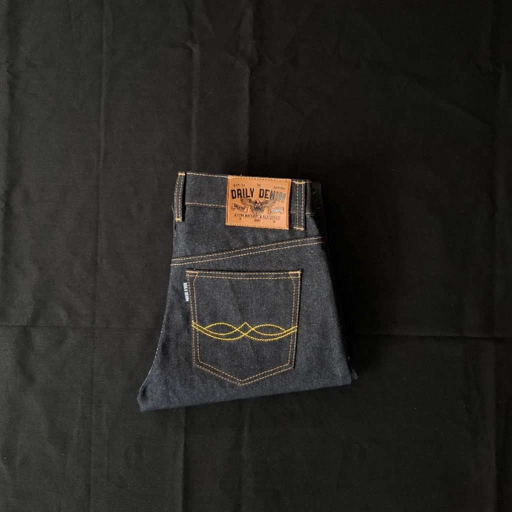 daily denim selvedge acc deep blue 14.5 oz dauble line celana denim