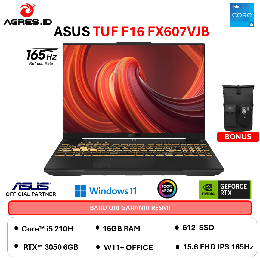 ASUS TUF F16 FX607VJB CORE I5 210H RTX3050 6GB - RAM 16GB 512GB W11+OHS 16.0WUXGA IPS-I535J6M-HM