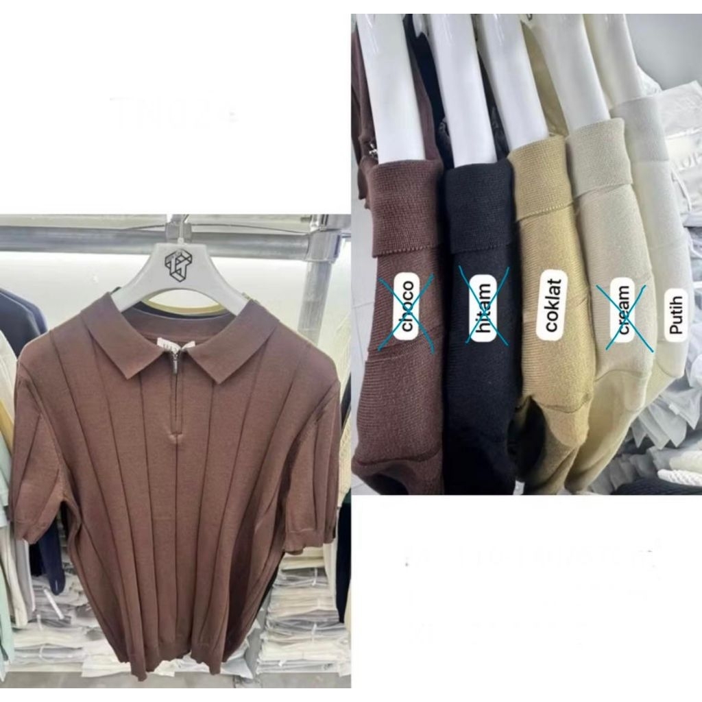 Kaos rajut berkerah pria premium Bangkok (BKK) brand Teen Top / Teentop, motif garis besar