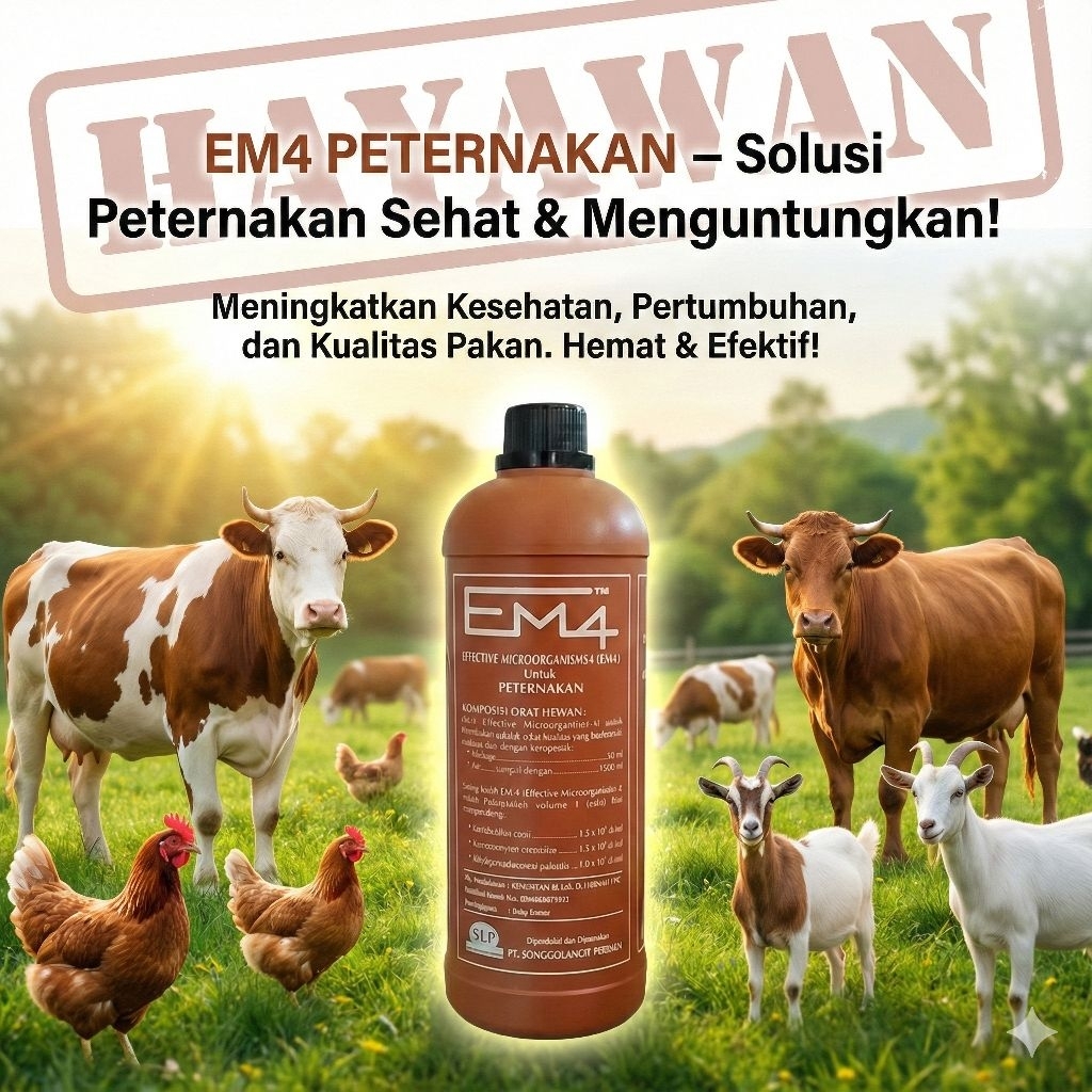 [ EM4 PETERNAKAN 1L ] Fermentasi Mikroorganisme Peningkat Nafsu Makan Ternak Sapi/Kambing Fermentasi