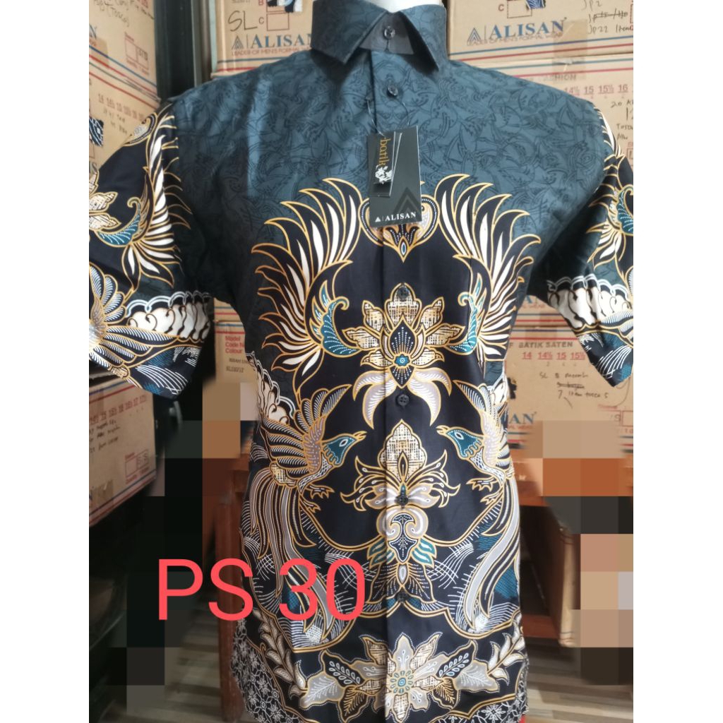 batik Alisan lengan pendek slimfit, kemeja batik Alisan