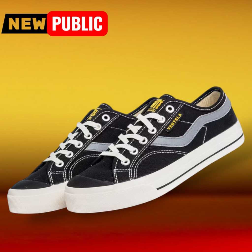 Sepatu Ventela New Public Low Black Natural Nyala  Kanvas Pria dan wanita sekolah