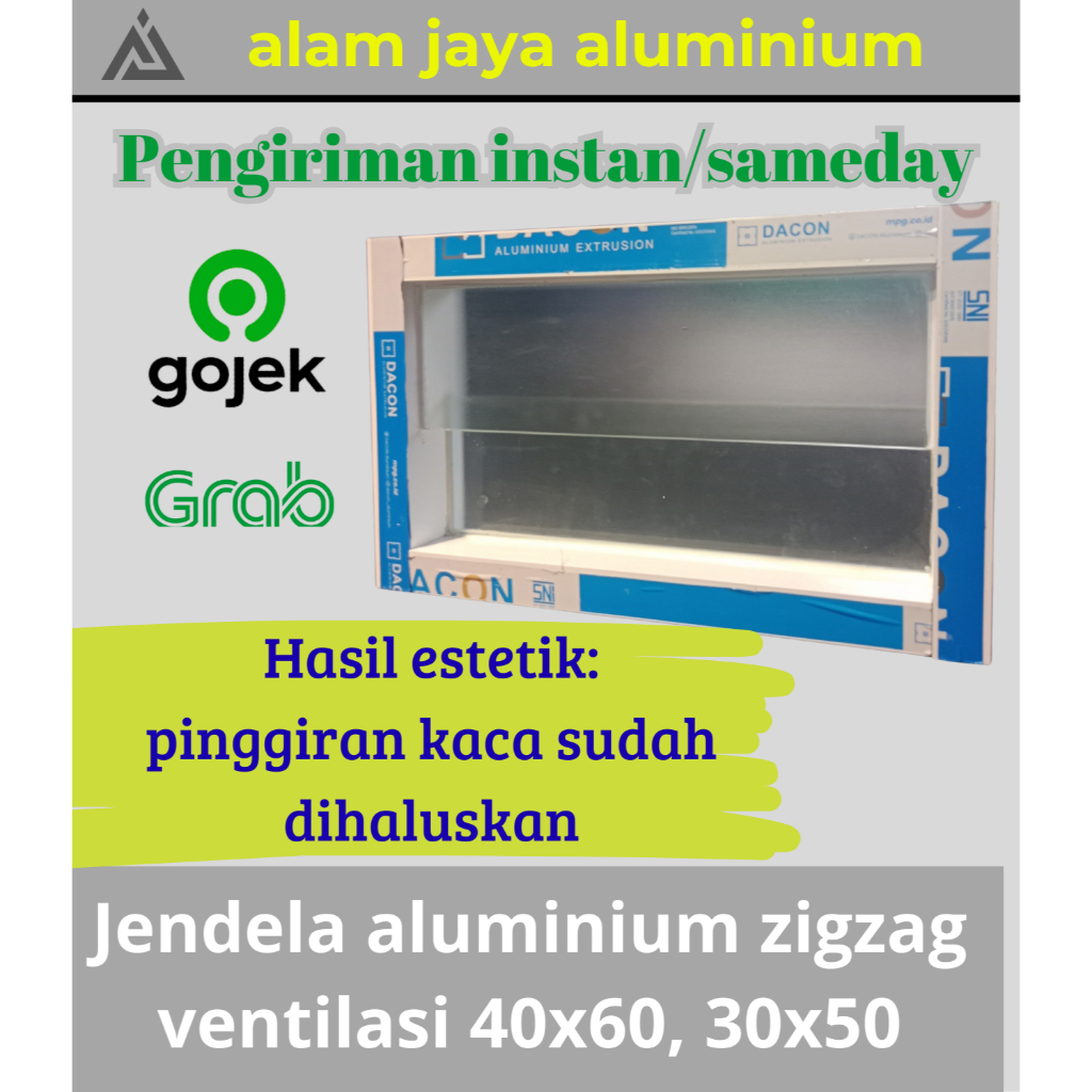 Jendela aluminium boven zigzag 40x60, 30x60, 30x50 ventilasi