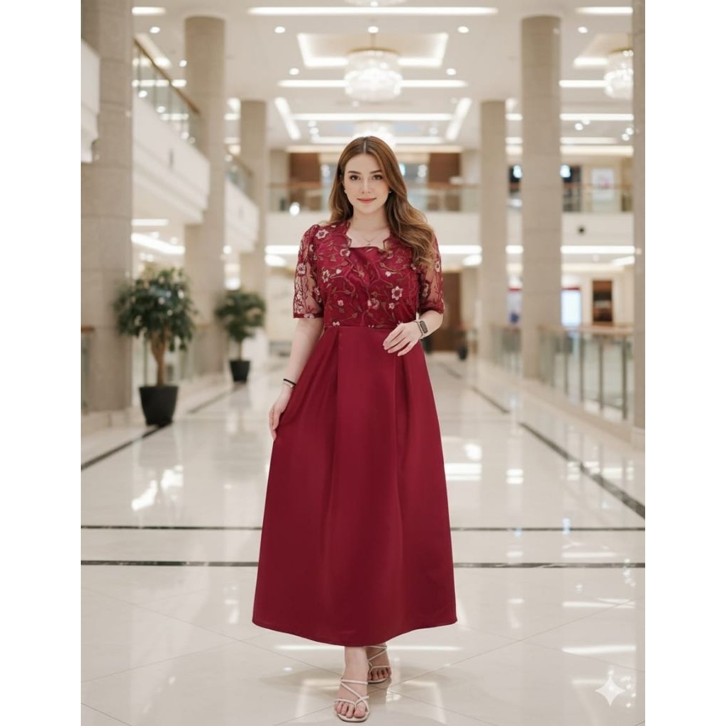 Dress satin kombinasi tile bordir premium