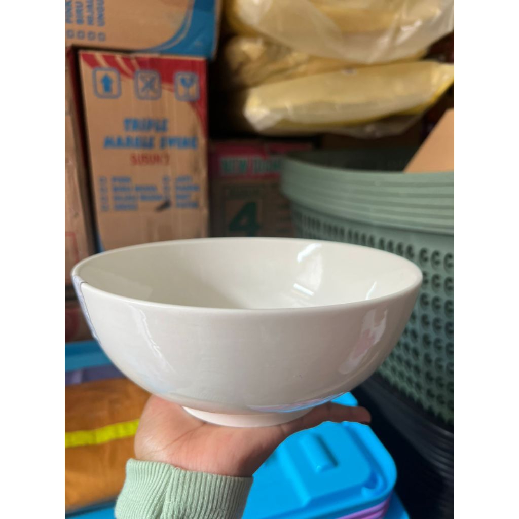 MANGKOK KERAMIK TEBAL PUTIH POLOS CANTIK / MANGKOK KERAMIK PUTIH FUKUMI NASI 8"