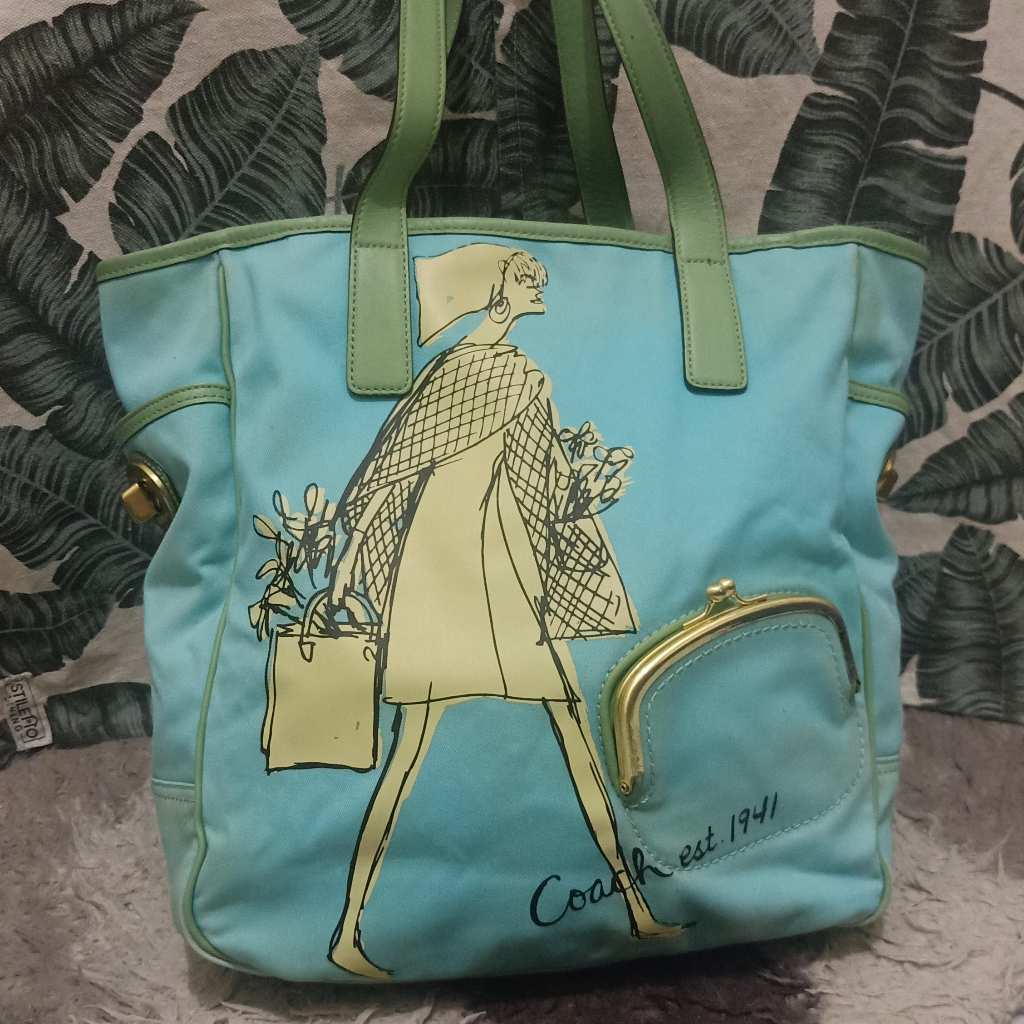 Tas Coach Limited Edition Bonnie Cashin Blue Green Women Totebag Original Preloved