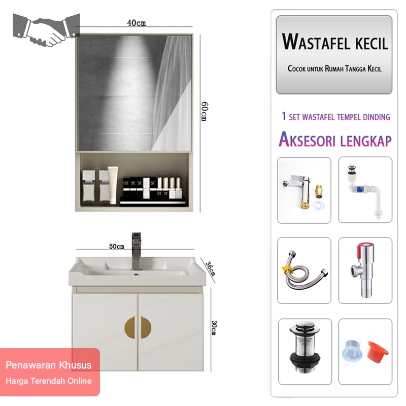 wastafel cuci tangan estetik 50cm washtafel kamar mandi set-wastafel dinding-kabinet wastafel alumin