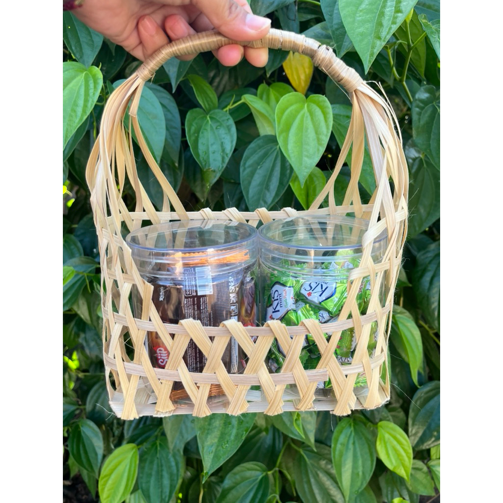 Tas Toples Keranjang Toples Tabung 400-600ml Keranjang Bambu isi 2 Toples