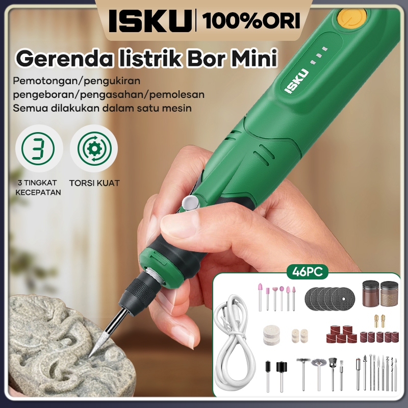 ISKU Mesin Bor Mini Gerinda Listrik Set 47 Pcs Rotary Tool Die Grinder Bor Tuner Cuner - Alat Ukir P