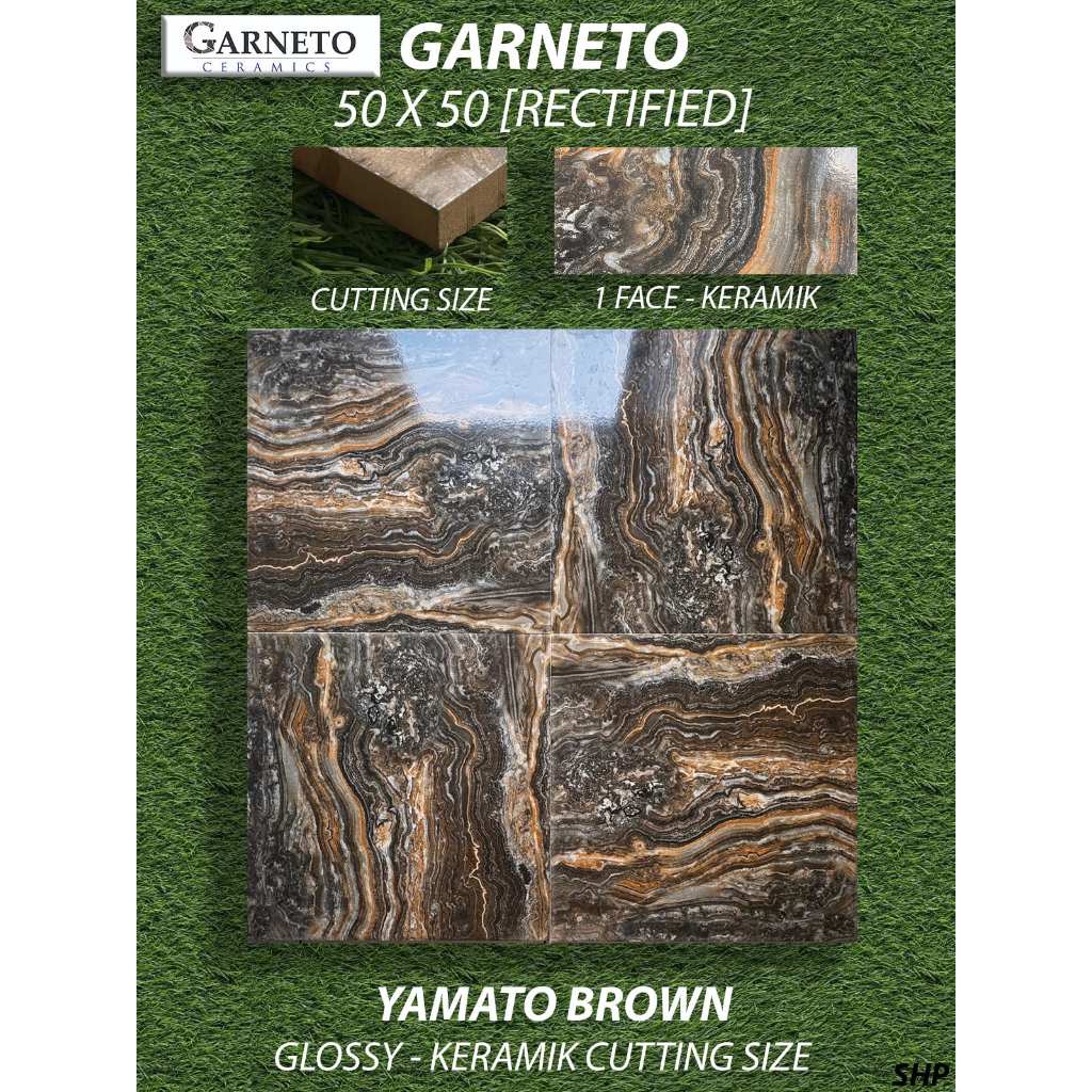 Keramik Lantai 50X50 Garneto Yamato Brown [Cutting size / Rectified], Kilat KW1 Pekanbaru Riau, Moti