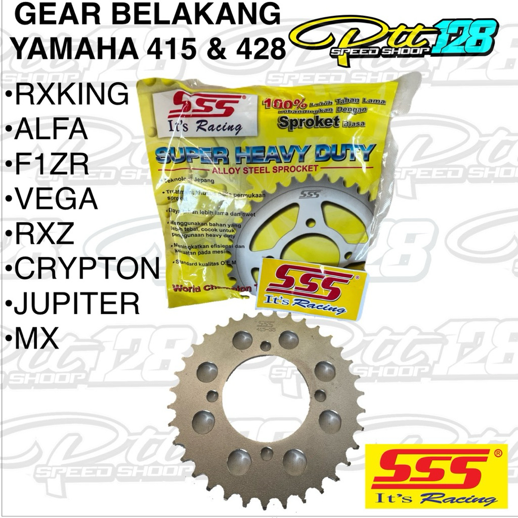 GEAR BELAKANG YAMAHA SSS RXZ RXKING FIZR JUPITER GIR GER REAR SPROKET 415 428H SSS RACING ORIGINAL