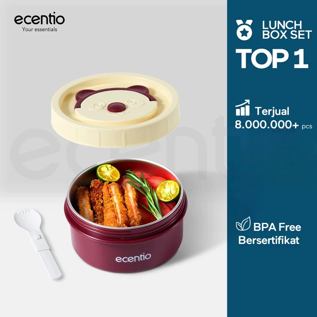 Ecentio Stainless Soup Cup 400ml Anti-Leak Stainless Rantang Susun Lunch Box 400ml Portabel
