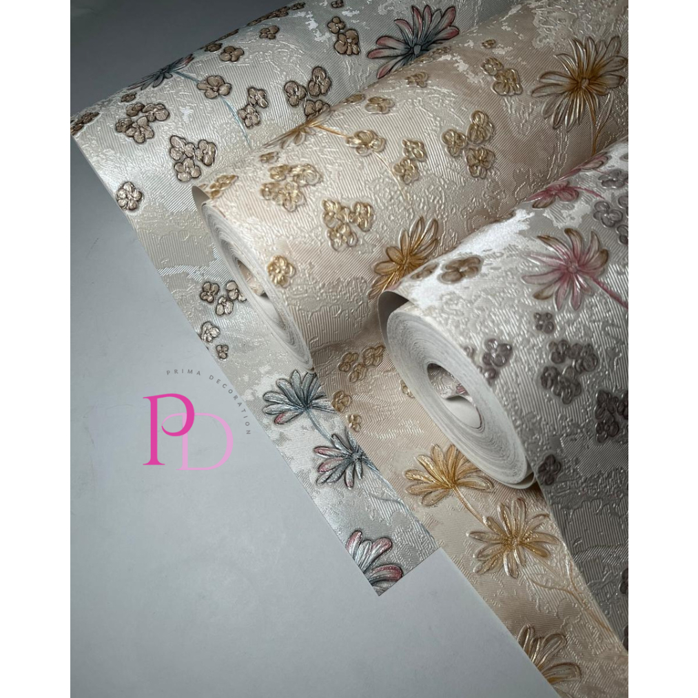 Wallpaper Dinding Vinyl Motif Bunga Floral Bertekstur