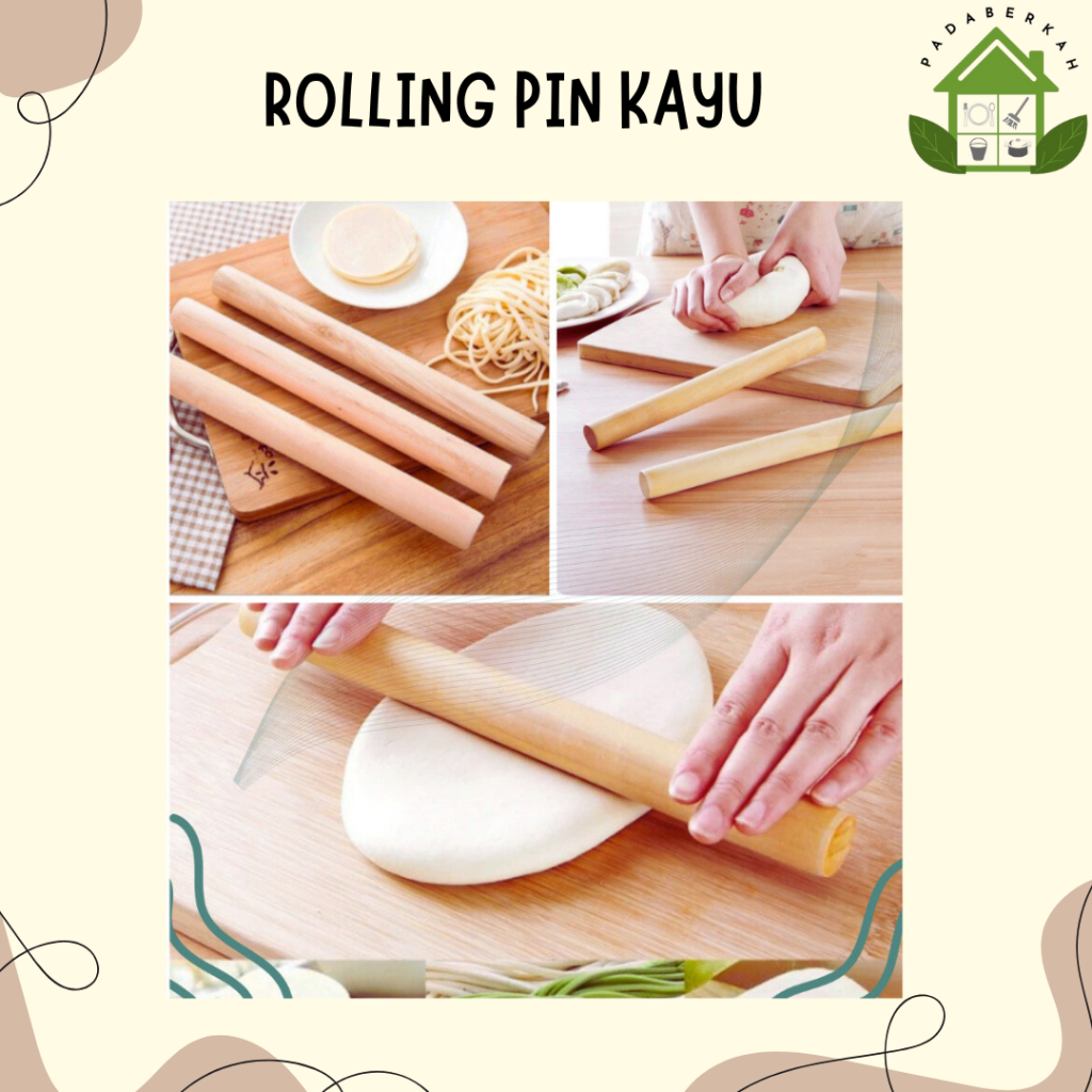 Rolling Pin Bahan Kayu / Perata Adonan Kue / Rolling Adonan kue / Gilingan kue kayu