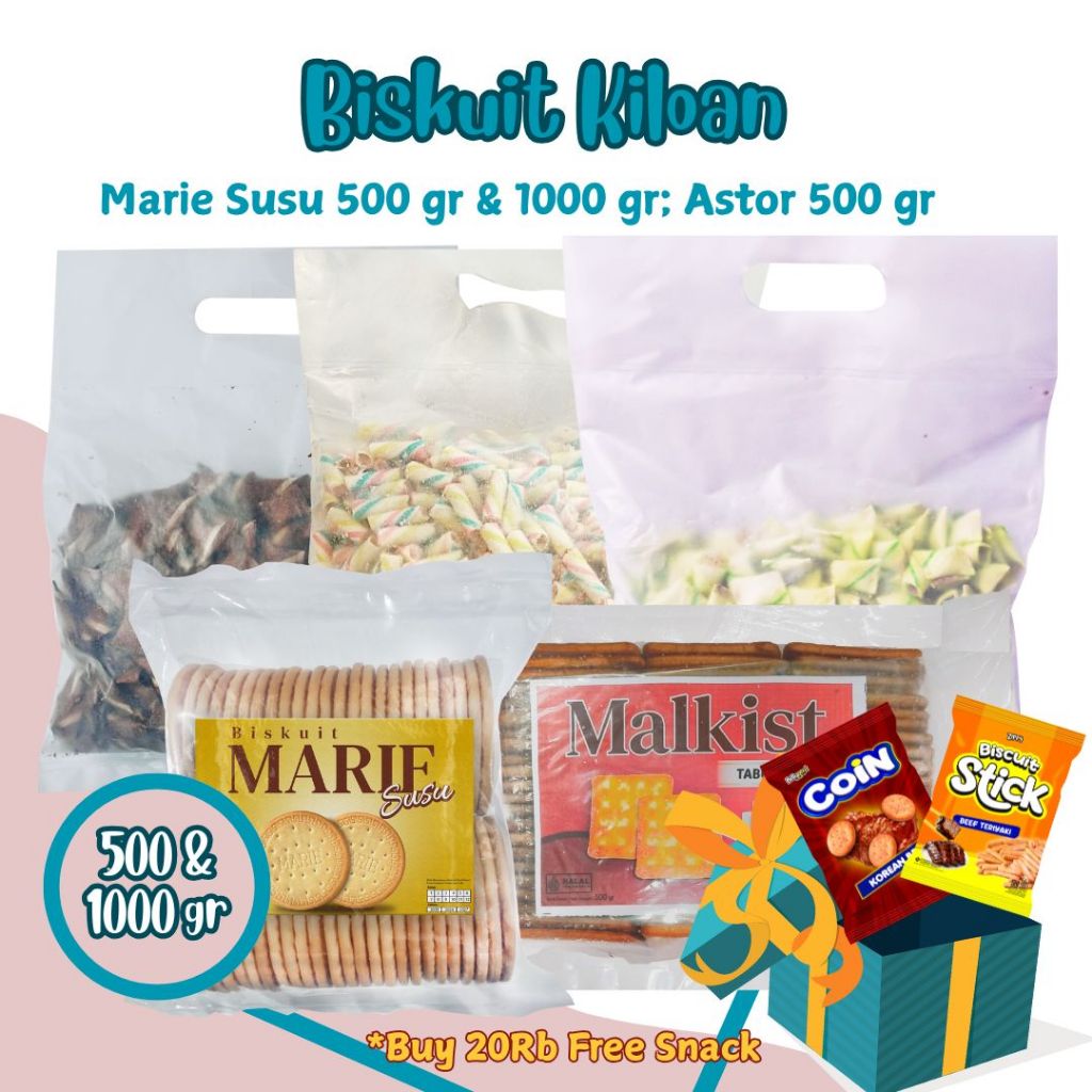 BISKUIT MARIE SUSU 500 Gr, 1000 Gr & ASTOR Biskuit Kemasan Kiloan