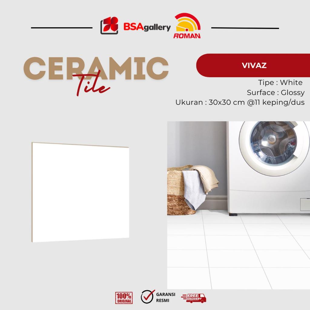 ROMAN KERAMIK 30X30 PUTIH POLOS KULIT JERUK VIVAZ WHITE G337105 GLOSSY