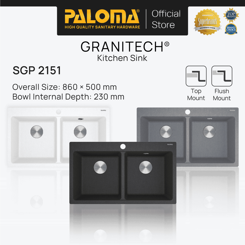 PALOMA SGP 2151 Kitchen Sink Bak Cuci Piring Dapur Granitech 2 Bowl Topmount Flushmount Granit Tech 