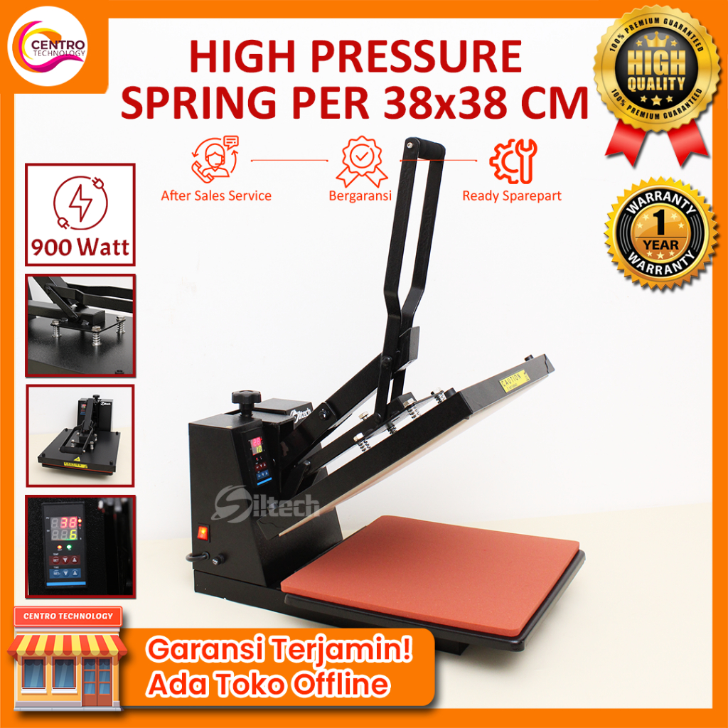 Mesin Press Kaos Baju High Pressure & Spring PER Technology 38 x 38 CM Digital Premium Untuk DTF,DTG