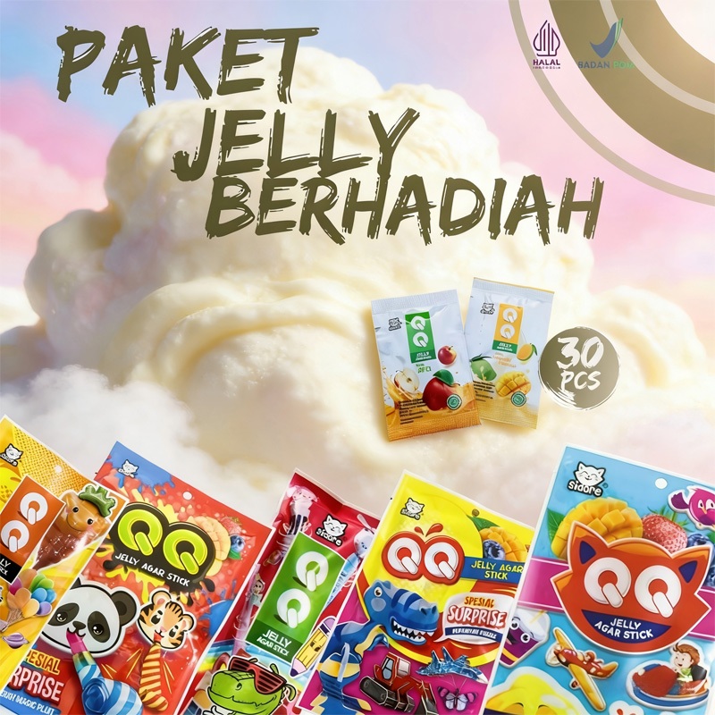 QQ JELLY STICK AGAR 30PCS BERHADIAH MAINAN RASA YOGHURT BUAH MANGGA STRAWBERRY APEL CEMILAN ANAK HAL