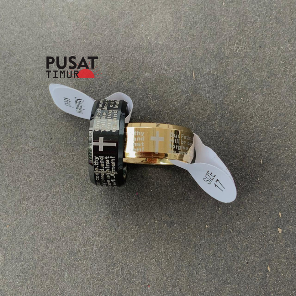Cincin Titanium Salib Doa Bapa Pria Gaya Keren Retro Kekinian | PUSAT TIMUR