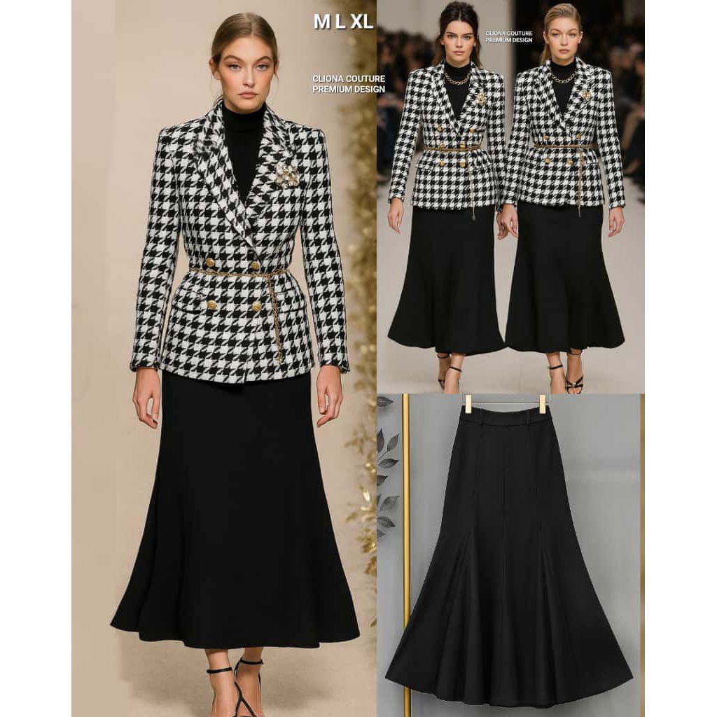 Cliona couture premium Set tops blazer  &skirt(bisa pisah jual inc belt+bros)